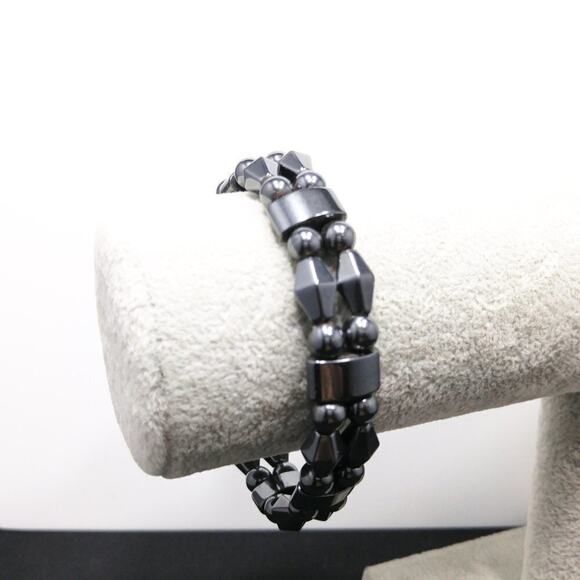 Gemstone Hematite Beaded Bracelet, Magnetic Clasp, 8 1/2 Inches - Picture 3 of 8